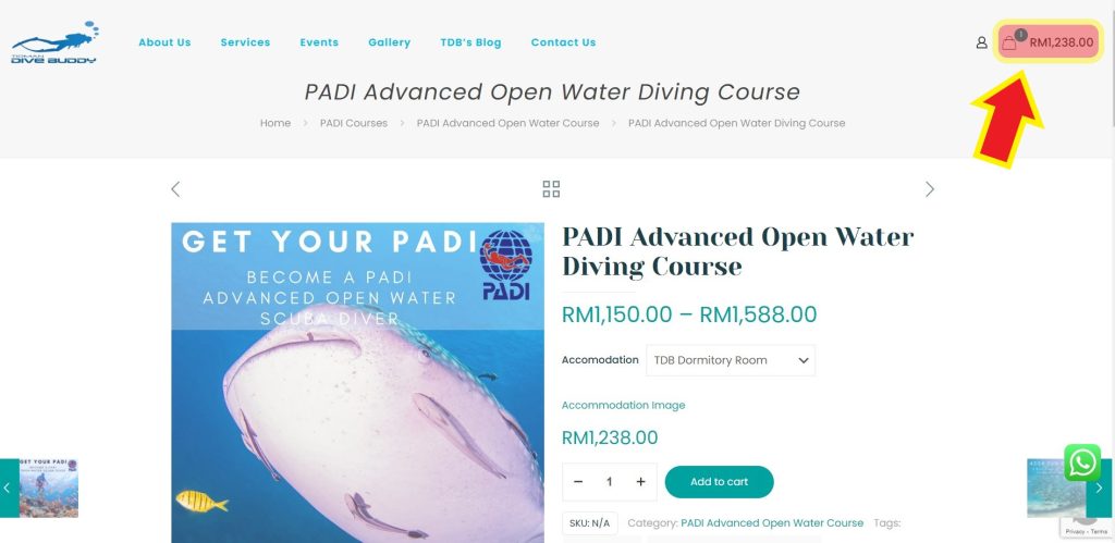 在TDB网站购买PADI Open Water、Fundive套餐和PADI Advanced Open Water的指南。
