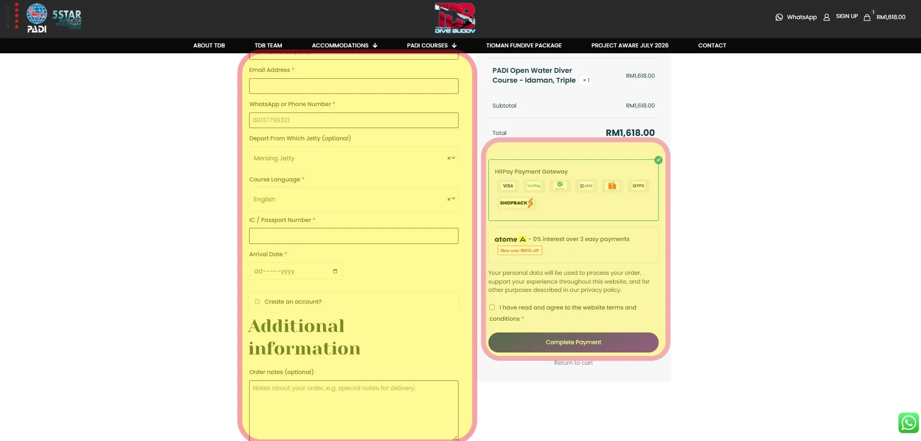 Step 4 — Fill in your details, choose payment method and place order